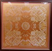 Framed middle eastern/Indian style embroided tapestry. App. 76 x 76cm Reasonable used condition,