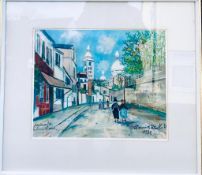 AFTER UTRILLO POLYCHROME PRINT- MONTMARTRE, IN GOOD FRAME AND MOUNT, APPROXIMATELY 39cm x 49cm