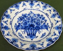 Delft Blue and White wave edged shallow dish. App. 29cm Diameter Reasonable used condition