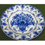 Delft Blue and White wave edged shallow dish. App. 29cm Diameter Reasonable used condition