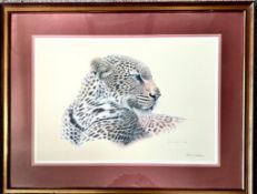 LITHOGRAPHIC PRINT DEPICTING A LEOPARD, SIGNED LOWER RIGHT, LIMITED EDITION 74/300, FINE ART