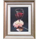E. Denis framed limited edition Giclee print - glass with white flower, signed by artist. App. 27.