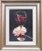 E. Denis framed limited edition Giclee print - glass with white flower, signed by artist. App. 27.