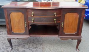 Mahogany bowfronted sideboard. App. 95cm H x 153cm W x 58.5cm D Reasonable used condition, scuffs
