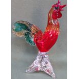 Large Murano coloured glass cockerel. App. 39cm H Used condition, damage to various parts, some