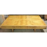 Stylish concave edged birds eye maple rectangular coffee table. Approx. 39cm H x 160cm W x 95cm D
