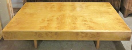 Stylish concave edged birds eye maple rectangular coffee table. Approx. 39cm H x 160cm W x 95cm D