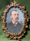 Oval portrait of a gent within ornately heavy gilt frame. App. 49 x 36cm Appears in reasonable