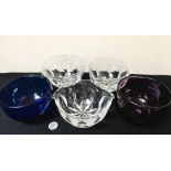 THREE WINE GLASS COOLING BOWLS PLUS TWO GLASS FINGER BOWLS