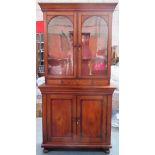 19th century oak two door glazed bookcase, with two small doors below. App. 179cm H x 91cm W X