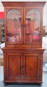 19th century oak two door glazed bookcase, with two small doors below. App. 179cm H x 91cm W X