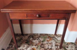 Victorian Mahogany single drawer fold over tea table. App. 73cm H x 91cm W x 89cm D Reasonable