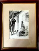 JOHN HENRY BACON, MONOCHROME WATERCOLOUR, FIGURES OUTSIDE A COTTAGE, SIGNED, 1901, APPROX 29 x