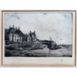 19th century framed monochrome etching, signed in pencil and titled 'Crail Harbour'. Approx. 12cms x