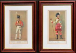 Pair of framed polychrome regimental prints - Scotland. Approx. 31cms x 17cms reasonable used