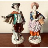 PAIR OF SITZENDORF FIGURES, APPROXIMATELY 24cm HIGH FEMALE HAND DETACHED, FINGERS DEFICIENT ON