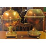 Vintage copper and brass globular samovar, plus another similar. Larger Approx. 40cms H larger has