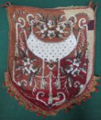Decorative vintage beaded coat of arms style hanging banner used condition with damage in places
