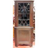 Early 20th century carved oak astragal glazed corner display cabinet. Approx. 179cm H x 80cm W x