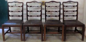Set of four 19th century mahogany piercework decorated ladder back dining chairs. App. 97cm H x 49cm