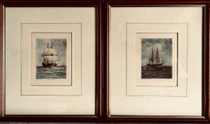 TWO COLOURED ENGRAVINGS- 'MAYFLOWER' AND 'NEW BEDFORD WHALER', EACH APPROXIMATELY 12 x 9cm