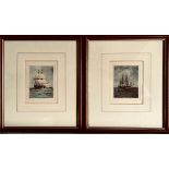 TWO COLOURED ENGRAVINGS- 'MAYFLOWER' AND 'NEW BEDFORD WHALER', EACH APPROXIMATELY 12 x 9cm