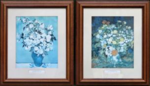Vincent Van Gough - Pair of framed polychrome prints - Vase of Roses & The Bouquet. Approx. 27cms