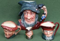 Royal Doulton Character jug, plus three Toby jugs including Robin Hood, Rip Van Winkle etc All in