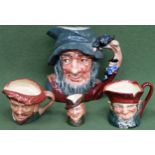 Royal Doulton Character jug, plus three Toby jugs including Robin Hood, Rip Van Winkle etc All in