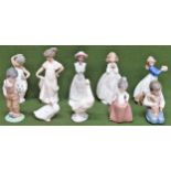 Nine various Nao glazed ceramic figures, plus one Lladro glazed ceramic figure Lladro figure has a
