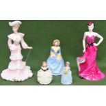 Five various Coalport ceramic figures All in used condition, unchecked