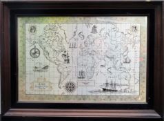 Royal Geographical Society framed Hallmarked Silver map. App. 38 x 57cm Reasonable used condition