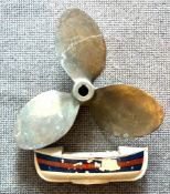 VINTAGE LIFEBOAT COLLECTING BOX, BRONZE THREE BLADE PROPELLER, BLADE LENGTH FROM CENTRE APPROX 28cm