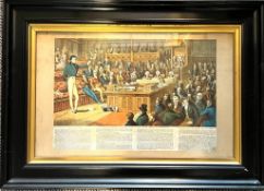 LITHOGRAPH, MACLURE & MACDONALD, GLASGOW, DISRAELI DELIVERING HIS MAIDEN SPEECH, APPROX 31 x 45cm