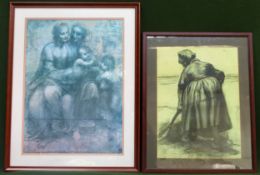 Two vintage framed sketch style prints Both appear in reasonable used condition