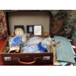 Case containing Masonic regalia including aprons, silver gilt jewel, accesories etc