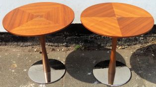 Pair of retro style circular topped side tables. App. 49.5cm H x 50cm Diameter
