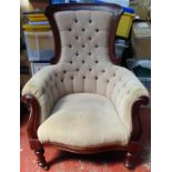 20th century button back upholstered mahogany armchair. App. 105cm High