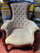 20th century button back upholstered mahogany armchair. App. 105cm High