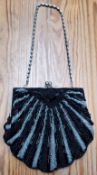 BLACK AND SILVER COLOURED BEADED LADIES EVENING BAG