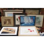 Parcel of various pictures and prints, old photos, watercolour etc All in used condition