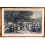Large gilt framed monochrome print - An English Merrymaking in the olden days. App. 65 x 96cm