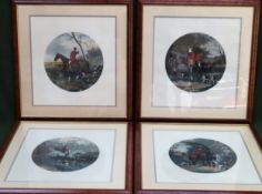 Set of 4 W. J. Shayer framed polychrome circular Hunting engravings. Approx. 44cms x 42cms