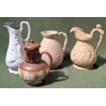 FOUR VARIOUS CERAMIC JUGS INCLUDING DOULTON LAMBETH All appear in reasonable used condition