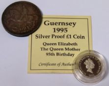 1935 Silver Crown, plus 1995 Guernsey silver proof one pound coin