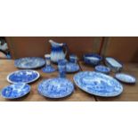 QUANTITY OF BLUE AND WHITE CERAMICS INCLUDING CROWNFORD CHINA, COPELAND SPODE, WEDGWOOD