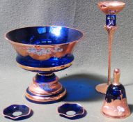 20th century Bohemian Cobalt blue coloured stemmed centrepiece, also similar bell etc