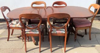 Six Victorian Mahogany Crown back chairs, plus reproduction dining table