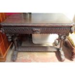 Late 19th/Early 20th century heavily carved and ebonised single drawer console table