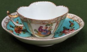Dresden style handpainted and gilded ceramic cabinet cup and saucer